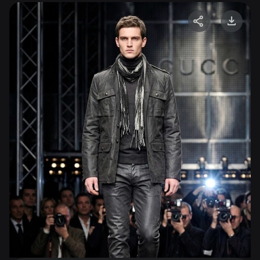 GUCCI Archival 2008 FW Runway Military Field Jacket Waxed Canvas Grey 50 L